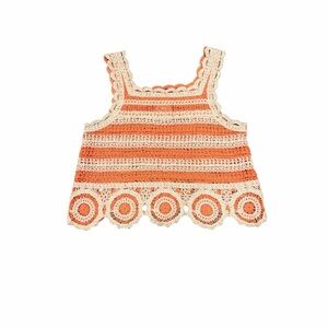 Girls Truce Crochet Knit Orange and‎ Cream Tank Top Size Medium 10/12